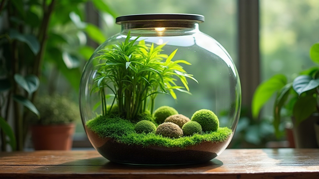 Low-Light Terrarium with Lucky Bamboo and Marimo Moss Balls